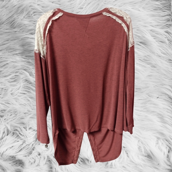 AB) Rewind Plus Size 2X Maroon Lace Shoulder & Back Blouse - Picture 2 of 5